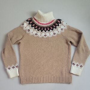 Lands' End Beige and White Turtleneck Sweater